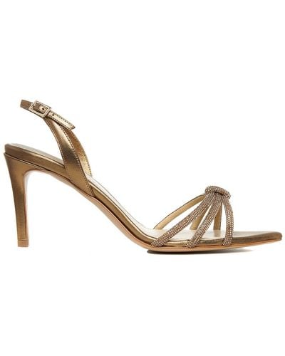 Ginissima Daisy Crystals And Leather Sandals Low Heel - Metallic