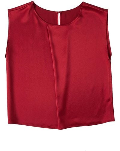 Soft Strokes Silk Pure Silk Sleeveless Boxy Fit Cropped Blouse - Red