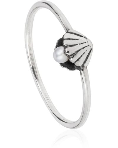 Lee Renee Shell & Pearl Ring Silver - Metallic
