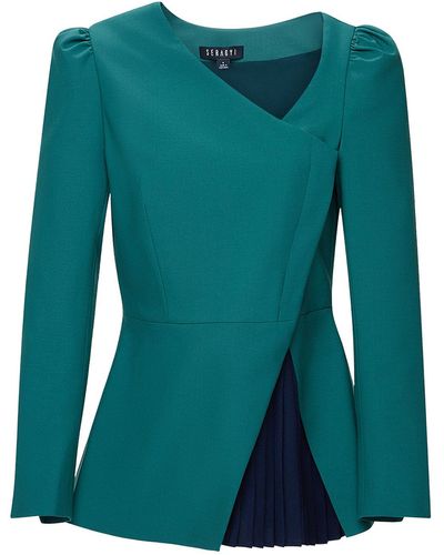 Seragyi Navy/ Liz Seasonless Extra Fine Merino Wool Peplum Jacket - Green