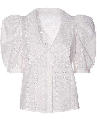AGGI Manola Cream Puffed Sleeves Embroidered Shirt - White