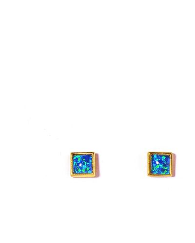 EUNOIA Jewels Virtue Square Opal Gold Stud Earrings - Blue