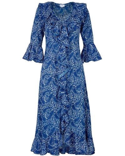 At Last Felicity Midi Dress In Cobalt Paisley - Blue