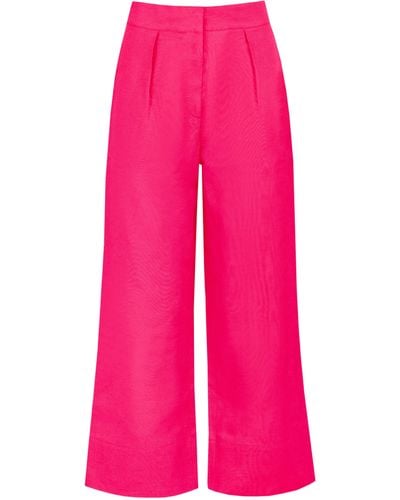 JAAF Linen-blend Cropped Trousers In Hot Pink