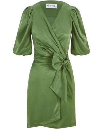 Femponiq Draped Vegan-cupro Wrap Dress - Green