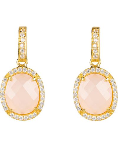 LÁTELITA London Neutrals / Beatrice Oval Gemstone Drop Earrings Rose Quartz - Metallic