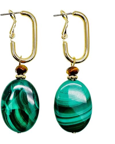 Farra Oval Malachite With Tiger Stone Chic Earrings - Green