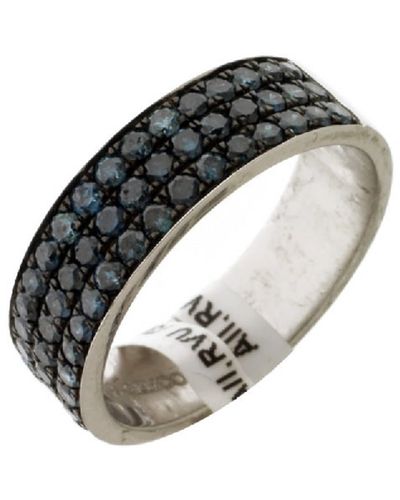 Artisan 18k White Gold With Blue Sapphire Gemstone 3 Raw Eternity Band Ring - Metallic