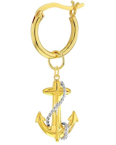 True Rocks 2 Tone 18kt Plated & Sterling Silver Mini Anchor Charm On Plated Hoop - Metallic
