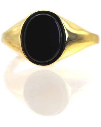 VicStoneNYC Fine Jewelry Onyx Signet Yellow Solid Ring - Black