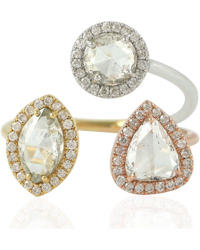 Artisan 18k Gold Pave Diamond Between The Finger Ring Handmade Jewelry - White