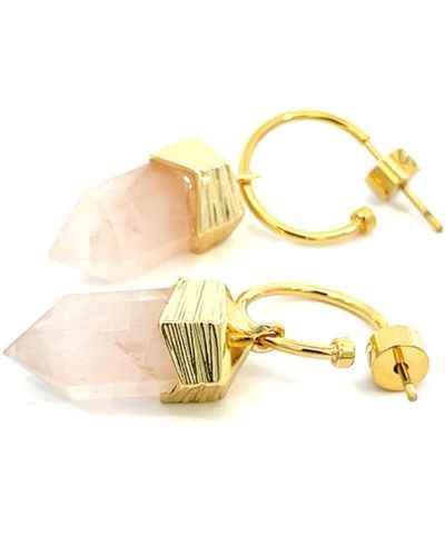 Gosia Orlowska Amari Crystal Hexagonal Pendulum Earring / Rose Quartz - Metallic
