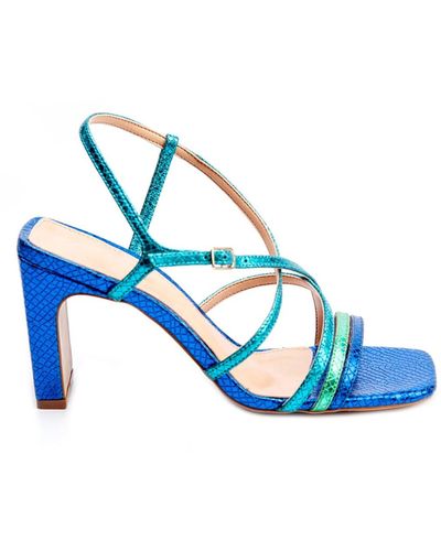Juliana Heels The Hamptons Metallic Block Heels Sandals - Blue