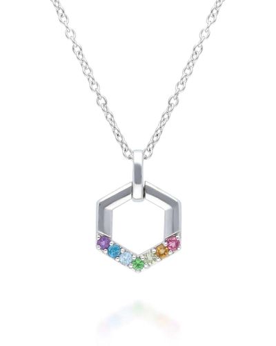Gemondo Rainbow Hexagon Necklace In Sterling Silver - Metallic
