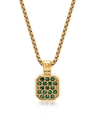 Nialaya Gold Necklace With Green Cz Square Pendant - Metallic