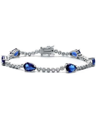 Genevive Jewelry Rachel Glauber White Gold Plated With Pear Sapphire & Tennis Bracelet - Blue
