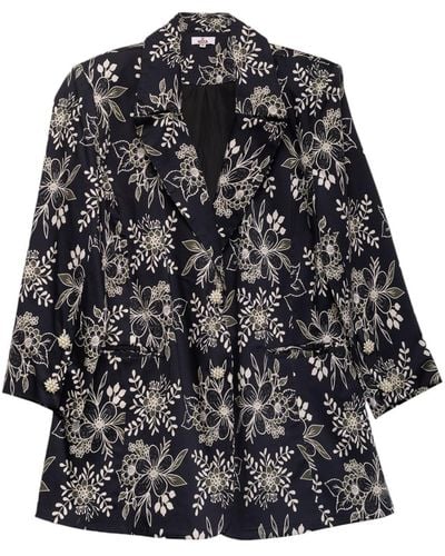 Niza Floral Print Blazer With Jewel Buttons - Black