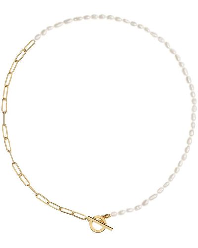 Amadeus Alba Mixed White Pearls & Gold Chain Necklace - Metallic