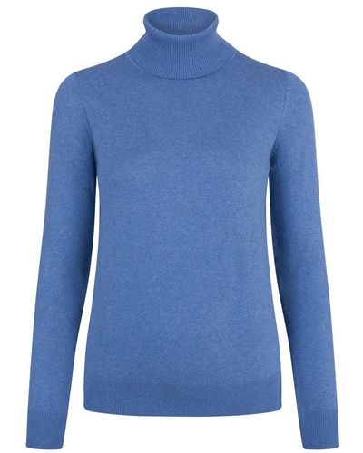Paul James Knitwear Terri Ultra-fine Cotton Roll Neck Long Sleeve Sweater - Blue