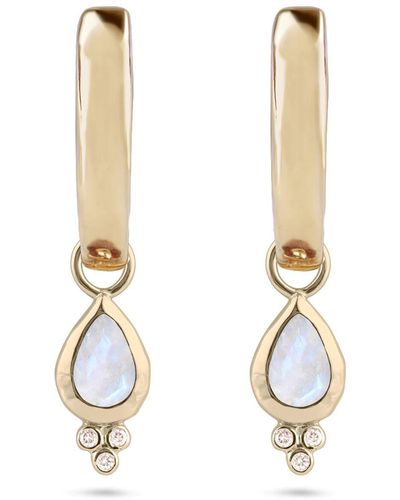 Zohreh V. Jewellery Moonstone & Diamond Tear Drop Hoop Earrings 9k - Metallic