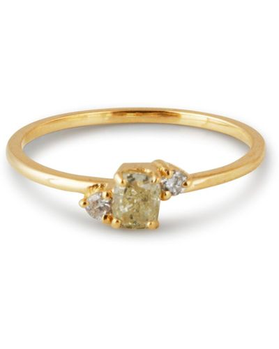 Trésor Diamond Round And Rectangle Ring In 18k Yellow Gold - Metallic