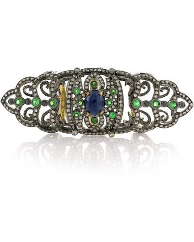 Artisan Sapphire Tsavorite Gemstone Diamond 18k Gold 925 Sterling Silver Knuckle Ring Jewelry - Green