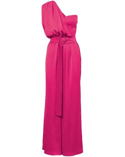 BLUZAT Fuchsia Maxi Jumpsuit With Belt - Pink