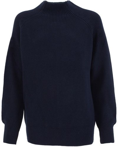 Paul James Knitwear Pure Cotton High Neck Tamie Raglan Sweater - Blue