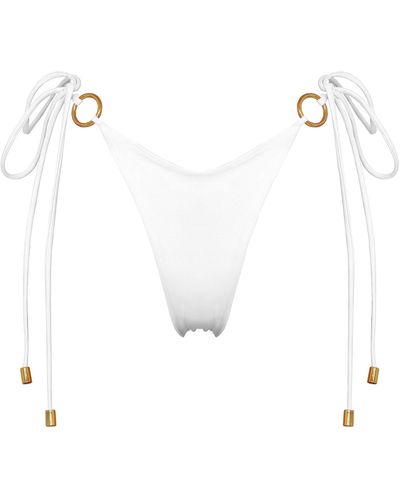 ANTONINIAS Henoria Double Layered Seamless Bikini Bottom With Golden Ring Details In - White