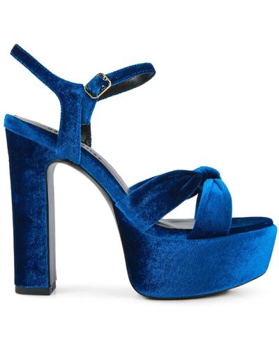 Rag & Co Liddel Royal Velvet High Block Heeled Sandals - Blue