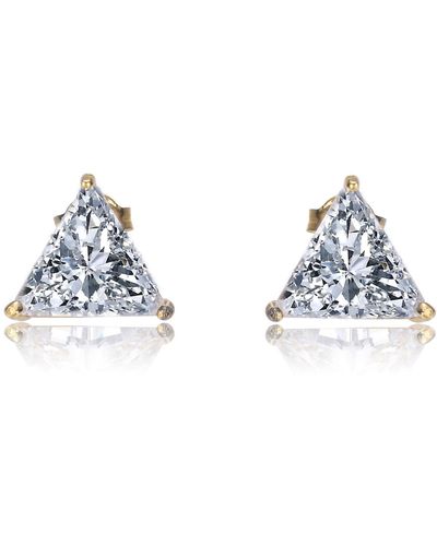 Genevive Jewelry Sterling Silver Cubic Zirconia Triangle Gold Stud Earrings - Blue