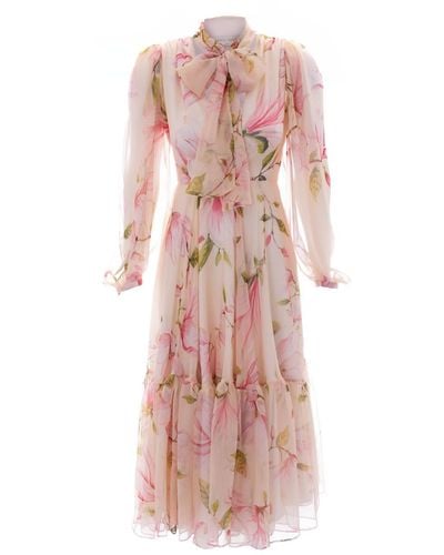Sofia Tsereteli Long Cream "magnolia" Dress - Pink