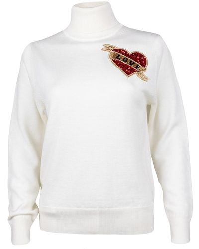 Laines London Neutrals Laines Couture Love Heart Embellished Knitted Roll Neck Sweater - White