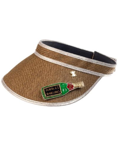 Laines London Straw Woven Visor With Embellished Bubbles Darling Brooch - Brown