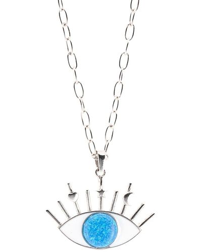 Ebru Jewelry Blue Opal Evil Eye Pendant Necklace