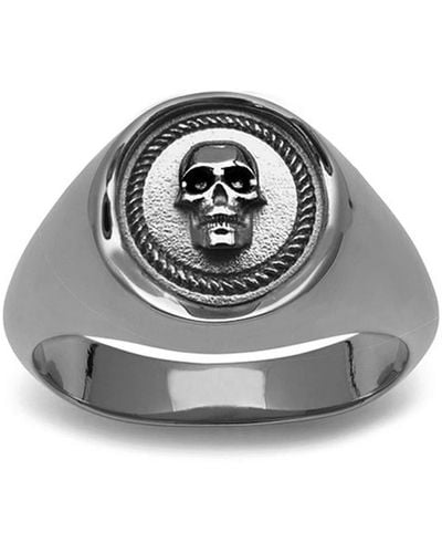 Northskull Atticus Skull Seal Pinky Ring In Gunmetal - Black