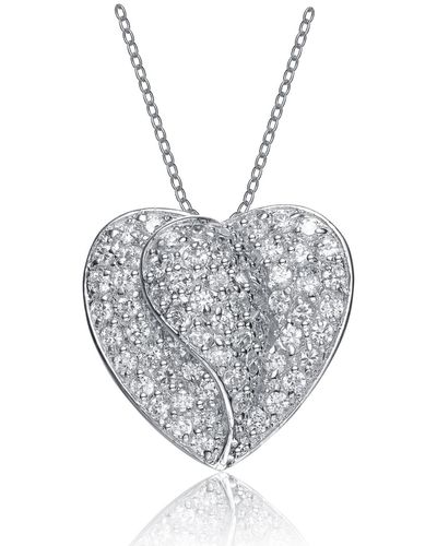 Genevive Jewelry Sterling Silver Cubic Zirconia Heart Shape Dangling Pendant Necklace - Metallic