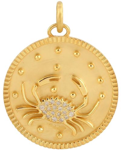 Artisan Yellow Gold Pave Diamond Crab Charm Pendant - Metallic