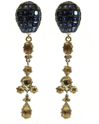 Artisan 14k Gold 925 Sterling Silver Natural Diamond Dangle Earrings - Black