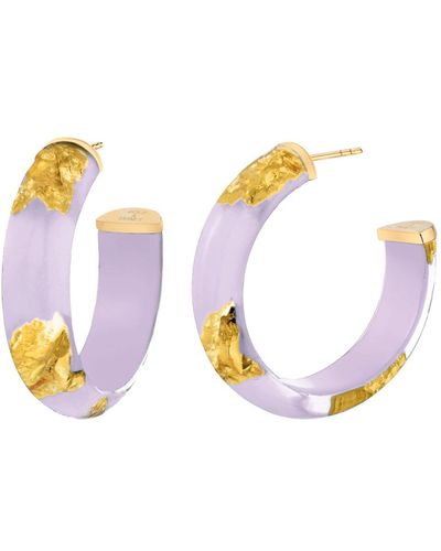 Gold & Honey Gold Leaf Hoop Earrings In Lavender - Metallic