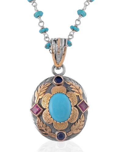 Emma Chapman Jewels Ishana Turquoise Ruby Sapphire Pendant - Blue