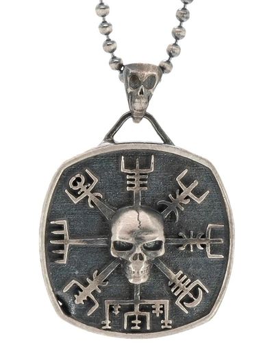 Ebru Jewelry Sterling Skull Viking Symbol Necklace - Metallic