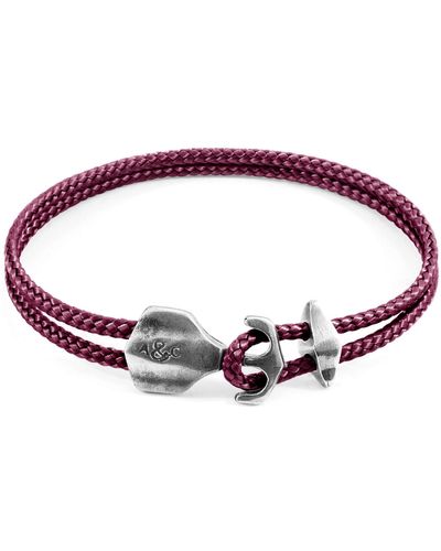 Anchor and Crew Aubergine Purple Delta Anchor Silver & Rope Bracelet