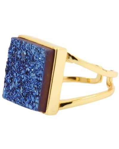 Gosia Orlowska "dante" Druzy Square Sterling Silver Adjustable Ring - Blue