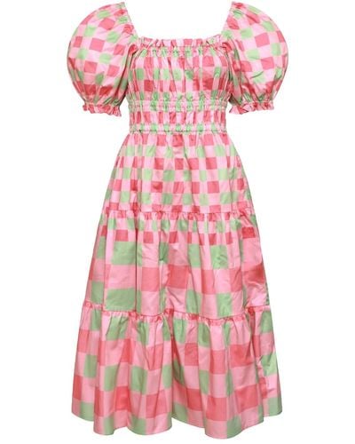 Jessie Zhao New York Watermelon Grid Midi Dress - Pink