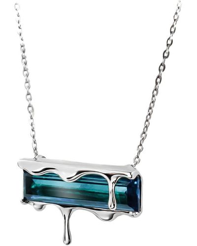 MARIE JUNE Jewelry Dripping Gemstone Sterling Pendant Necklace - Blue