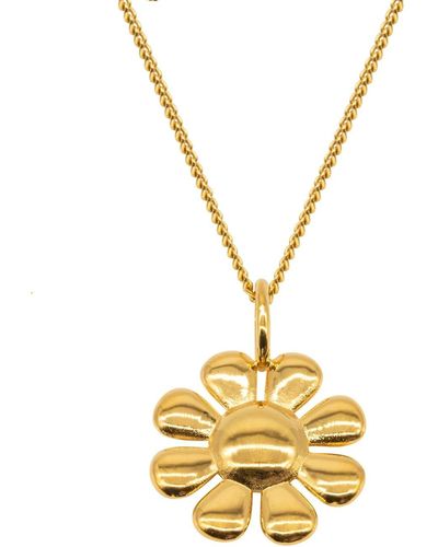 Katie Mullally Daisy Flower Charm & Chain In Plated Large - Metallic