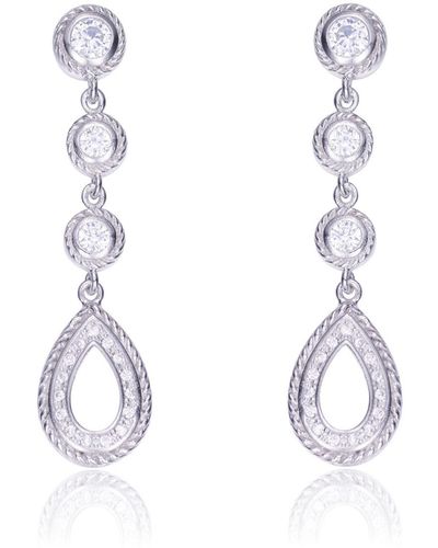 Genevive Jewelry Sterling Silver Round Cubic Zirconia Pear Drop Earrings - Metallic