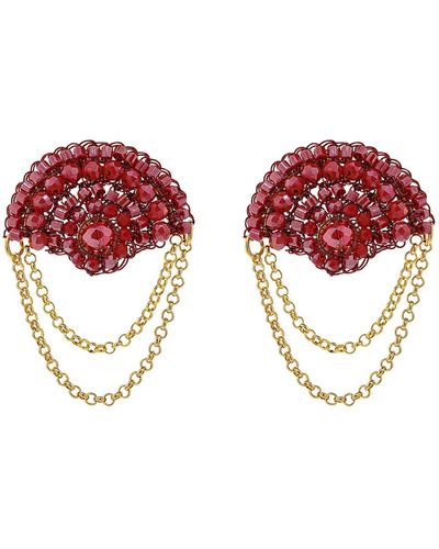 Lavish by Tricia Milaneze Red & Gold Freya Round Posts Handmade Crochet Earrings