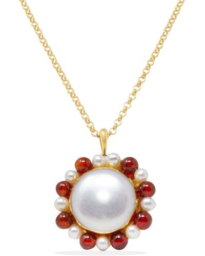 Vintouch Italy Lotus Gold-plated Baroque Pearl And Carnelian Necklace - Metallic
